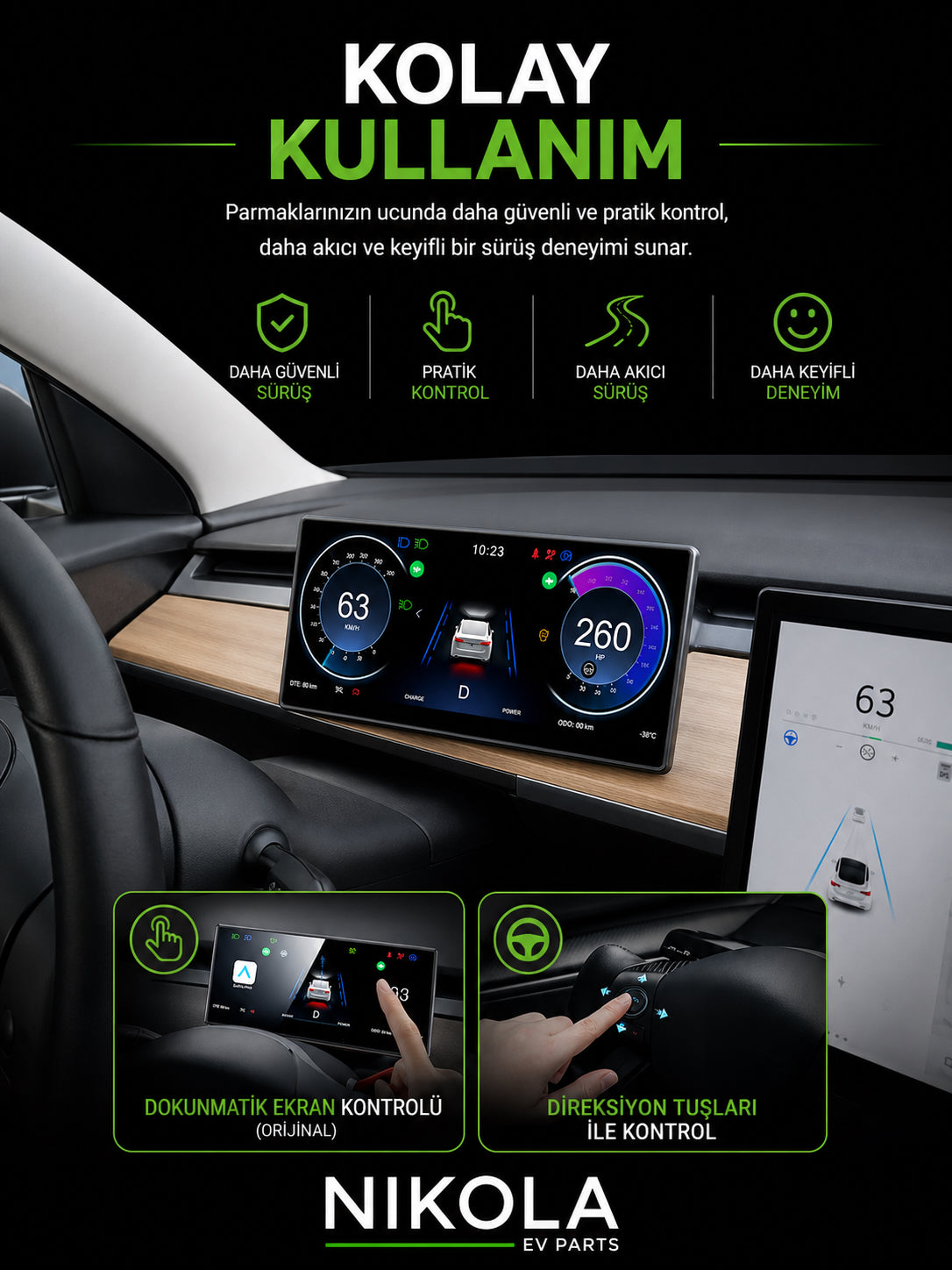 Tesla Model Y Legacy  9 inch Gösterge Ekranı, Carplay ve Android  (ön kamera dahil değildir)