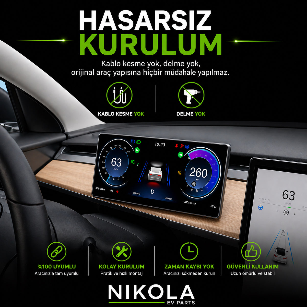Tesla Model Y Legacy  9 inch Gösterge Ekranı, Carplay ve Android  (ön kamera dahil değildir)
