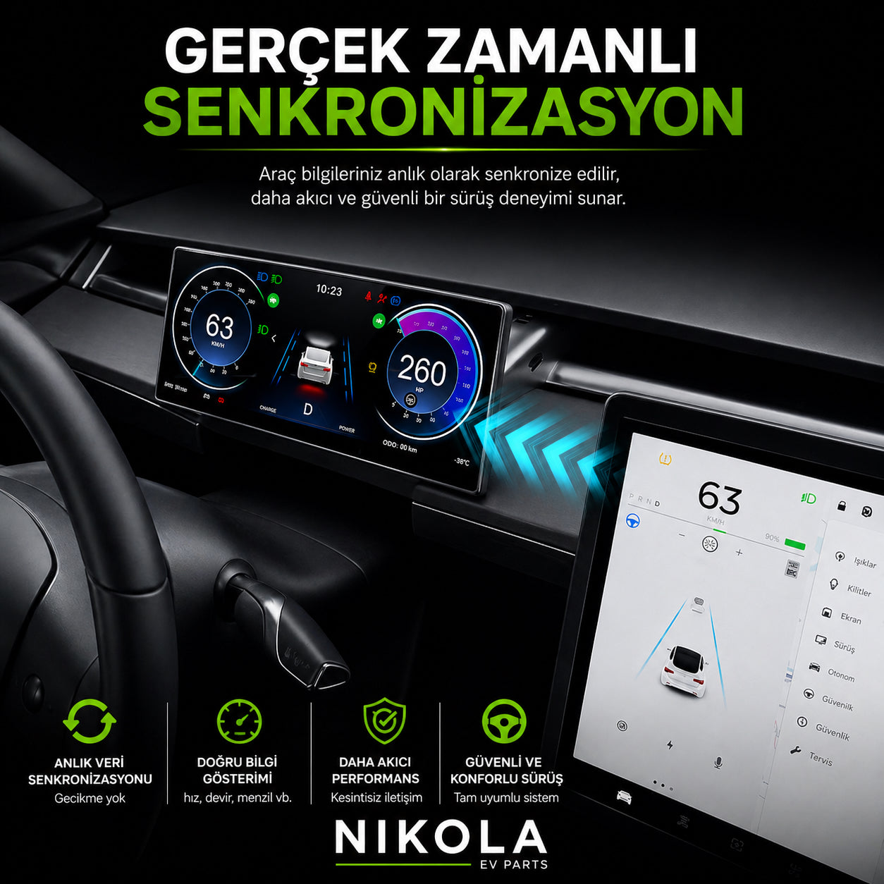 Tesla Model Y Legacy  9 inch Gösterge Ekranı, Carplay ve Android  (ön kamera dahil değildir)