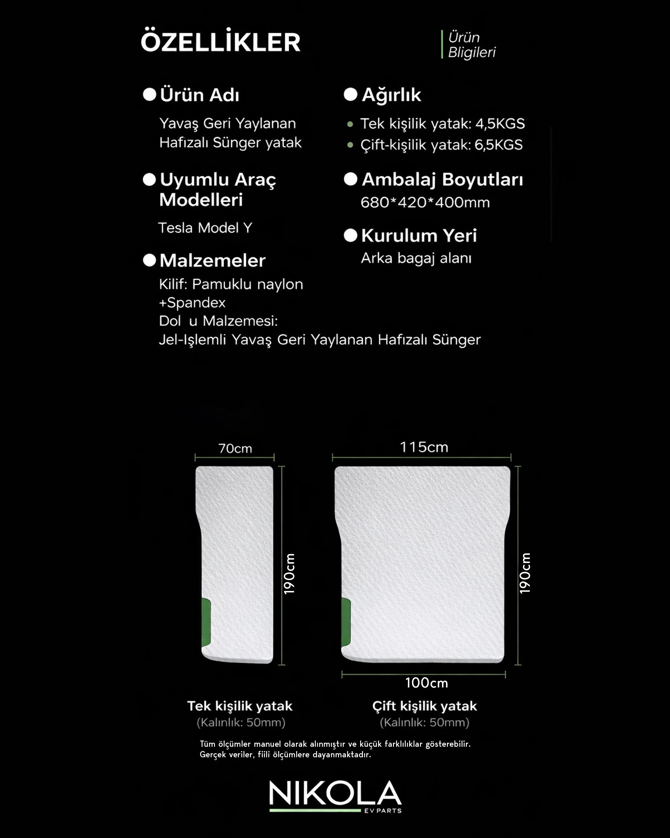 Tesla Model Y TEMAI Memory Foam Kamp Yatağı