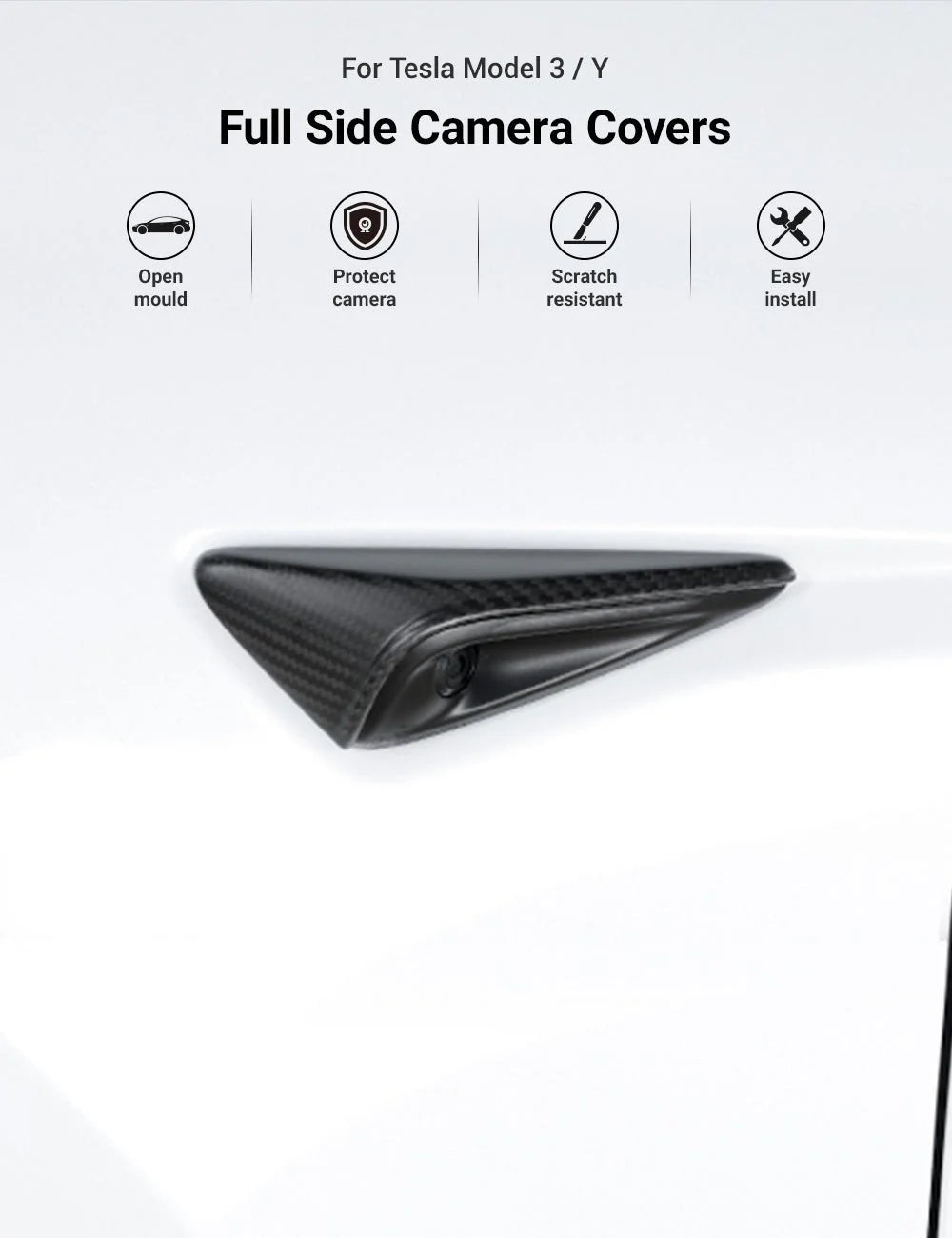Tesla Model  Y Legacy /S/X için Gerçek Karbon Fiber Yan Kamera Kapakları ( SR ve Junipere Uygun değildir)